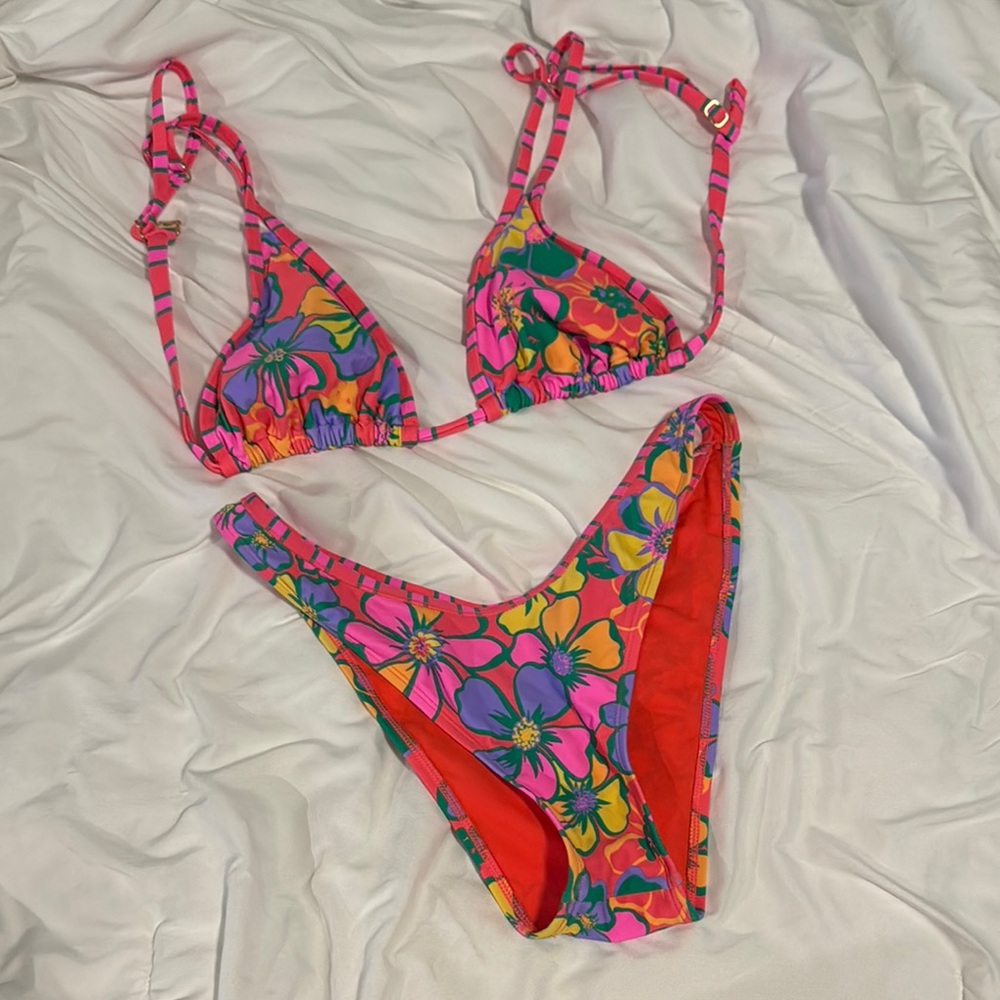 Floral Bikini Set in Pink and Orange